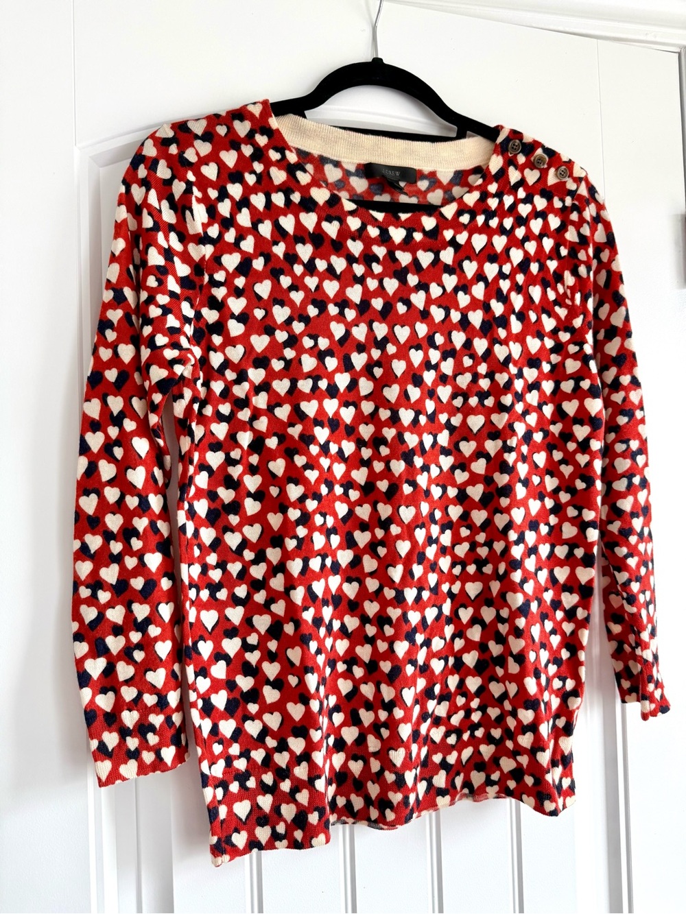 J. Crew Lightweight 100% Merino Wool Heart-Print Crewneck Sweater